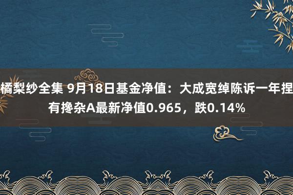 橘梨纱全集 9月18日基金净值：大成宽绰陈诉一年捏有搀杂A最新净值0.965，跌0.14%