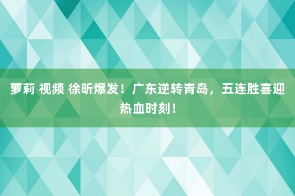 萝莉 视频 徐昕爆发！广东逆转青岛，五连胜喜迎热血时刻！