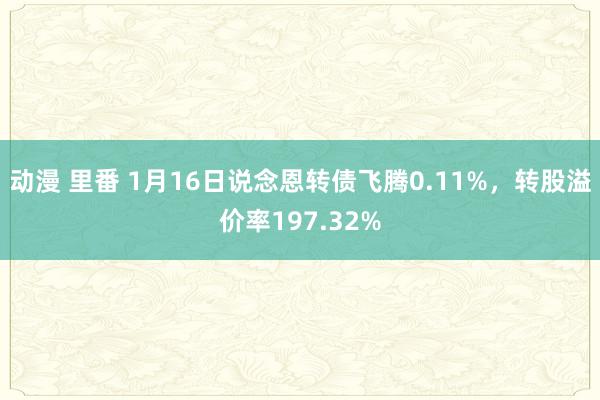 动漫 里番 1月16日说念恩转债飞腾0.11%，转股溢价率197.32%