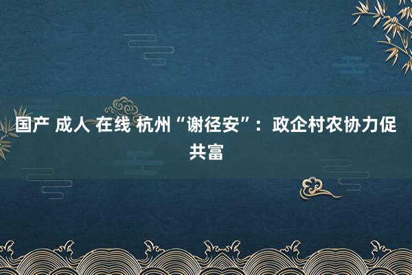 国产 成人 在线 杭州“谢径安”：政企村农协力促共富